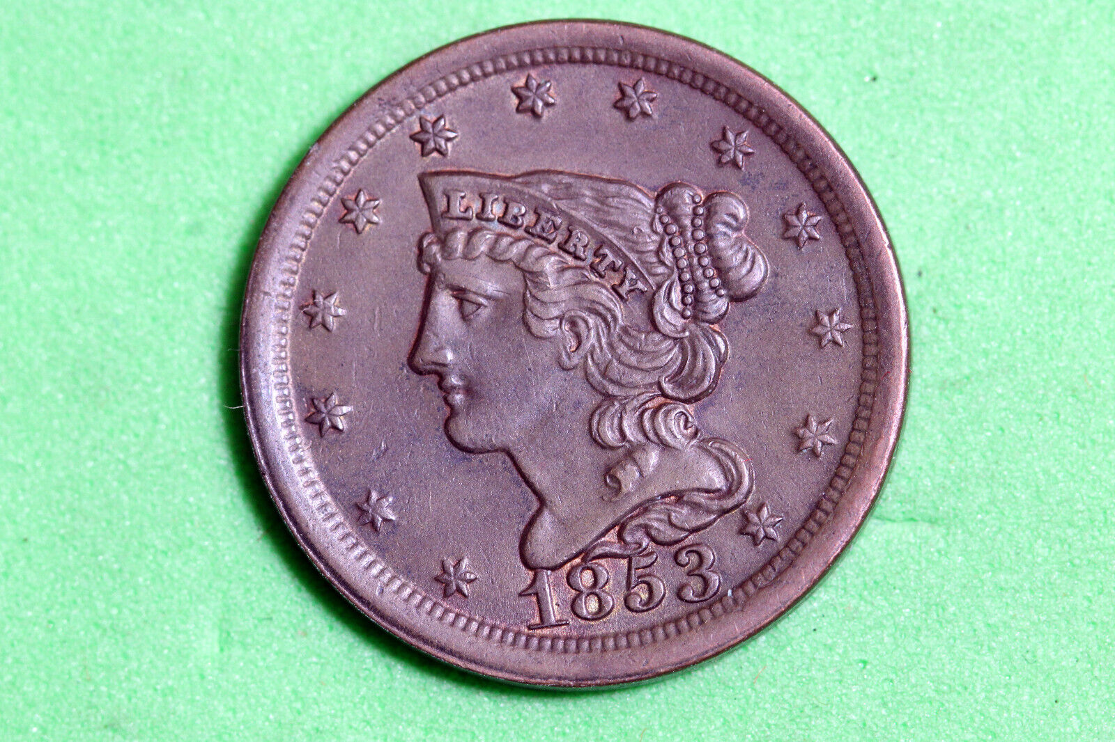 1855 Braided Hair Half Cent 1/2c Grades Vf Details